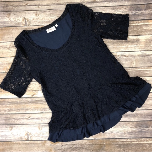 Anthropologie Tops - Deletta by Anthropologie | Lace Peplum Top Navy